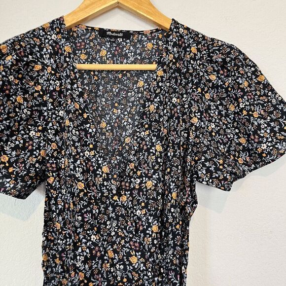 Madewell Floral Short Sleeve Wrap Tie Waist Mini Dress Women's Size Small - Picture 4 of 7